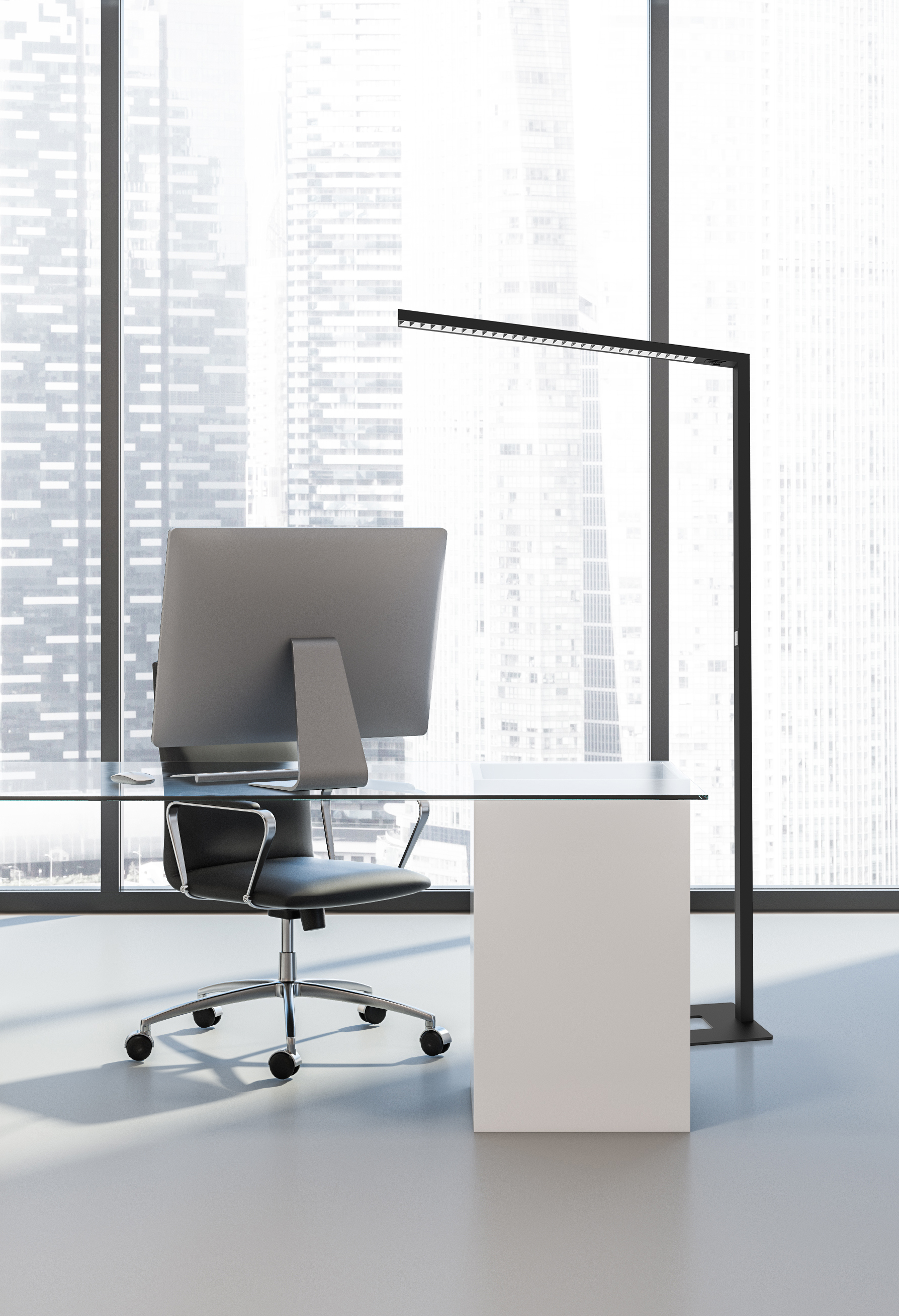 Larsen Linear Stehleuchte direkt indirekt 4000 Kelvin neutralweiß 60 Watt 7500 Lumen dimmbar BAP UGR