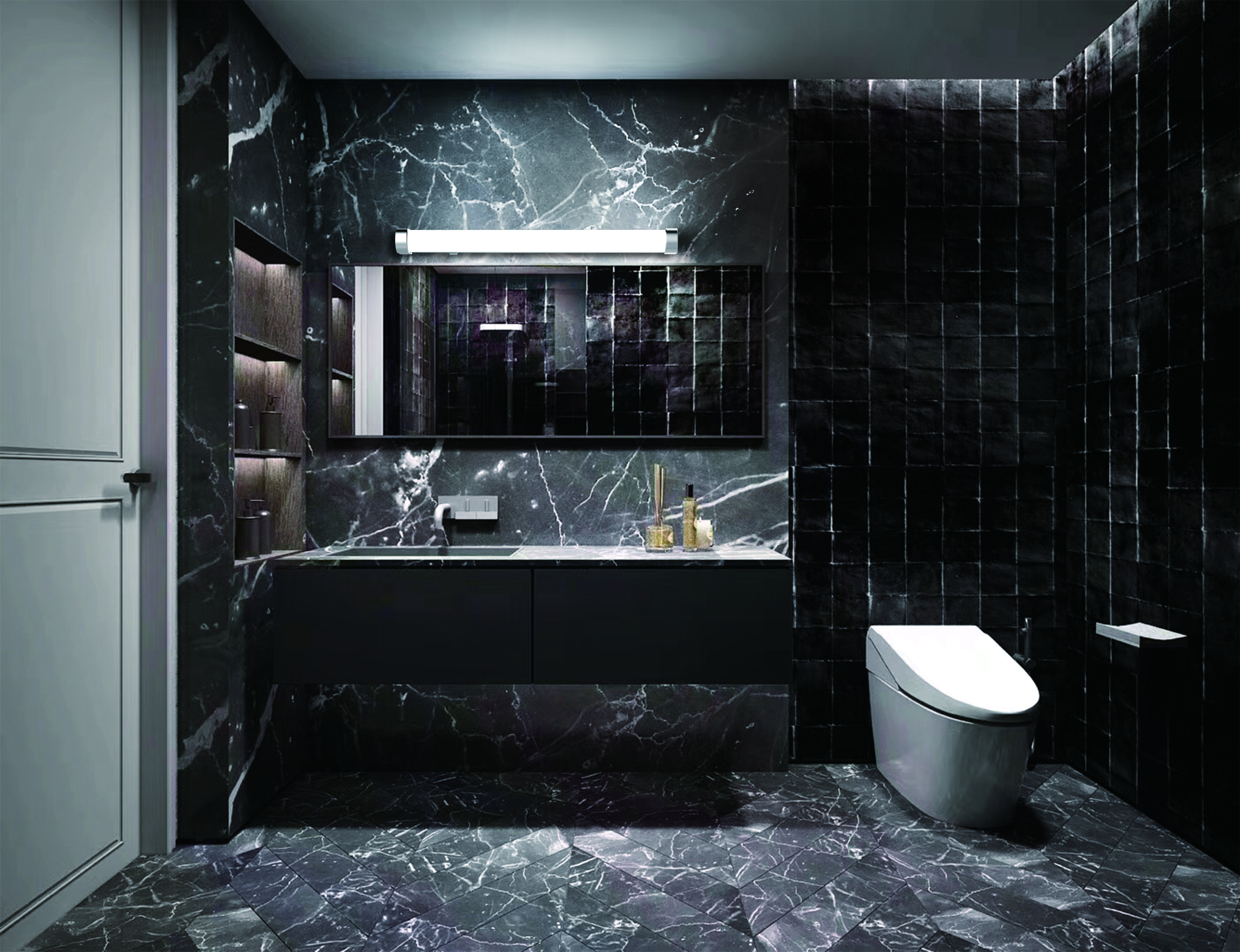 Heitronic LED Spiegelleuchte PONZA weiss 15 Watt Lichtfarbe umschaltbar 3000/4000 Kelvin 600mm IP44 Einspeisung mittig