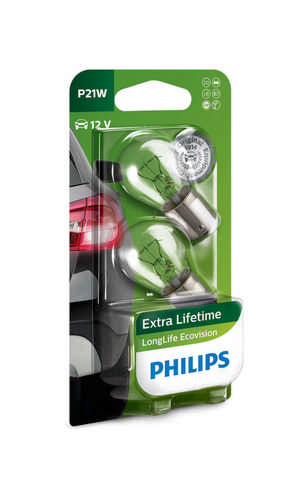 Philips 2 Stueck P21W 12498LLB2 LongerLife Vision 12 Volt 21 Watt BA15s