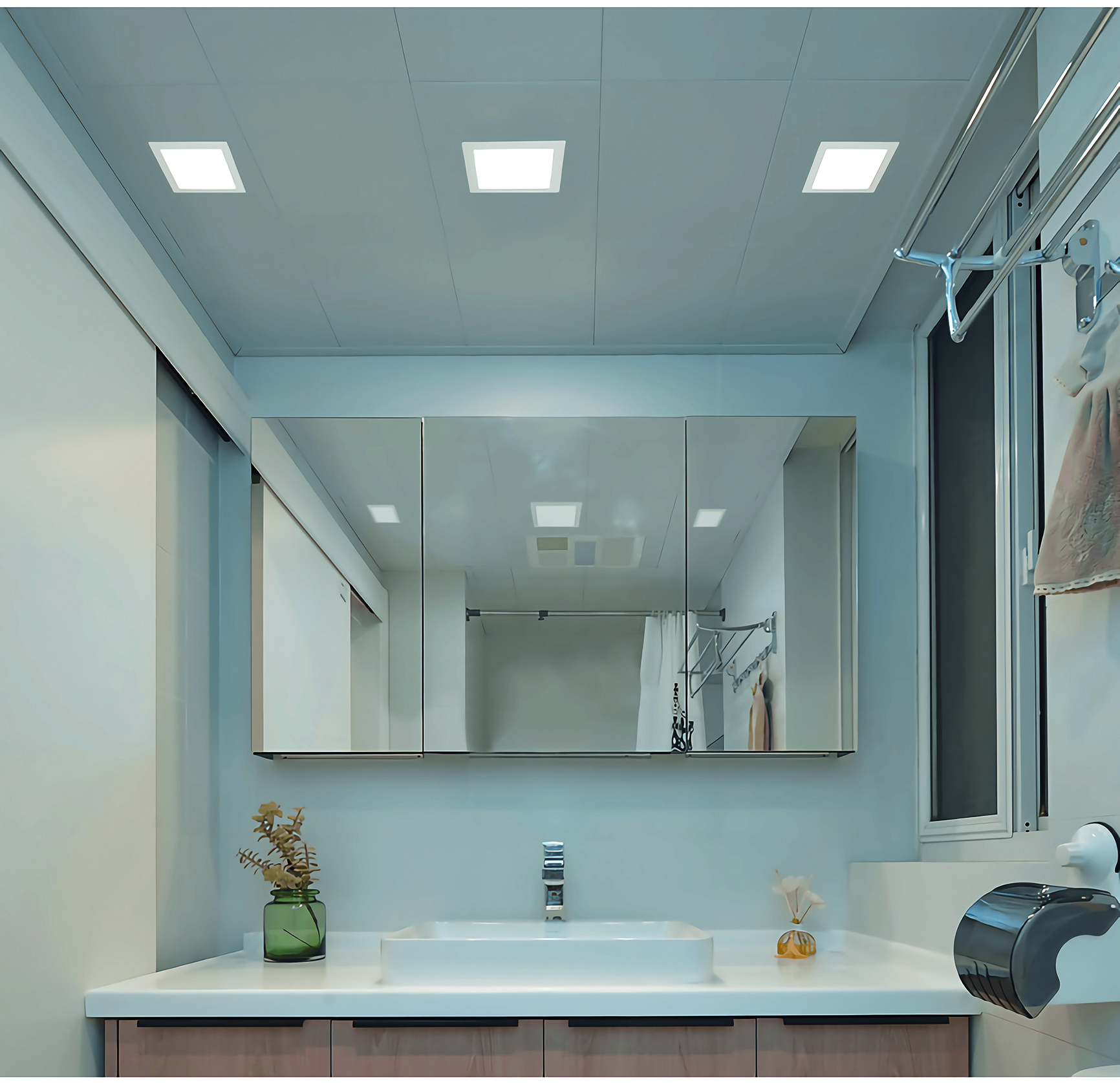 HEITRONIC - LED Einbaudownlight LE MANS quadratisch 18 Watt 220x220x32 mm 3000/4000/6000 Kelvin IP44 dimmbar